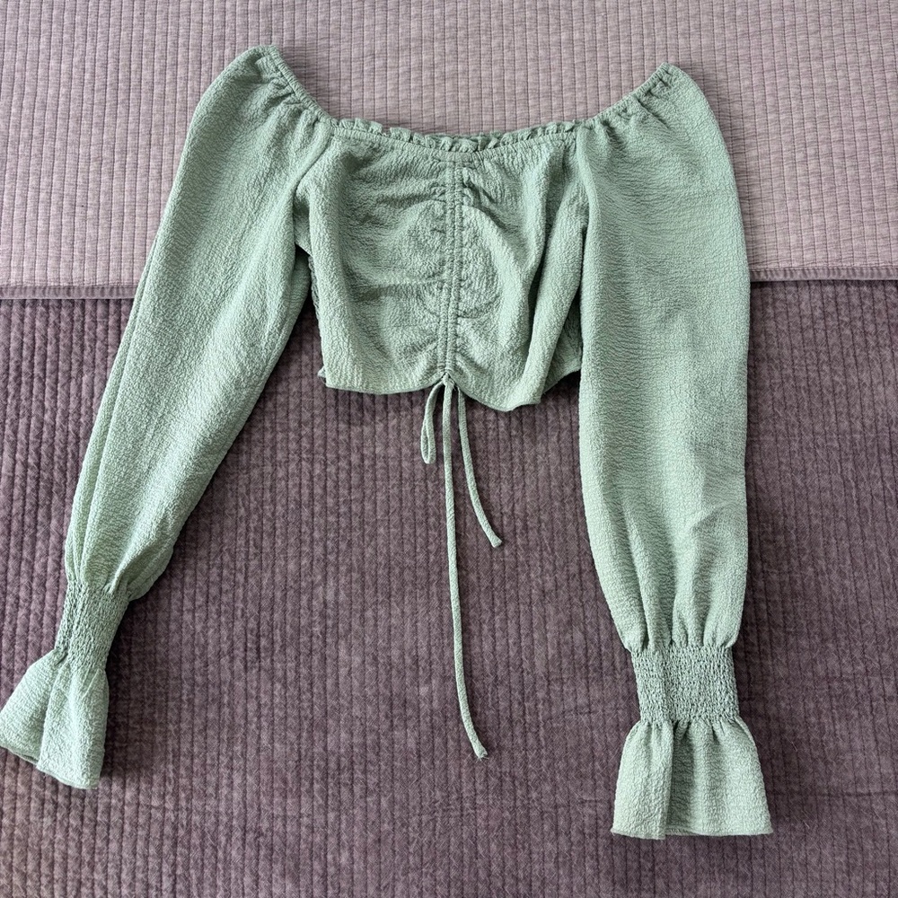 These Three Smocked Crop Top with Puff Sleeves - Size S